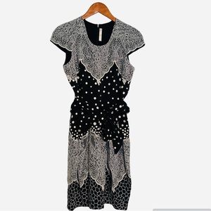 NEW Naheem Khan Vogue Runway Silk Beaded Black White Dress Size 4.